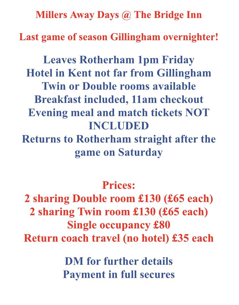 millersawaydays's tweet photo. Limited places remaining! @OfficialRUFC #rufc away overnighter @TheGillsFC https://t.co/BQbNSRMGk1