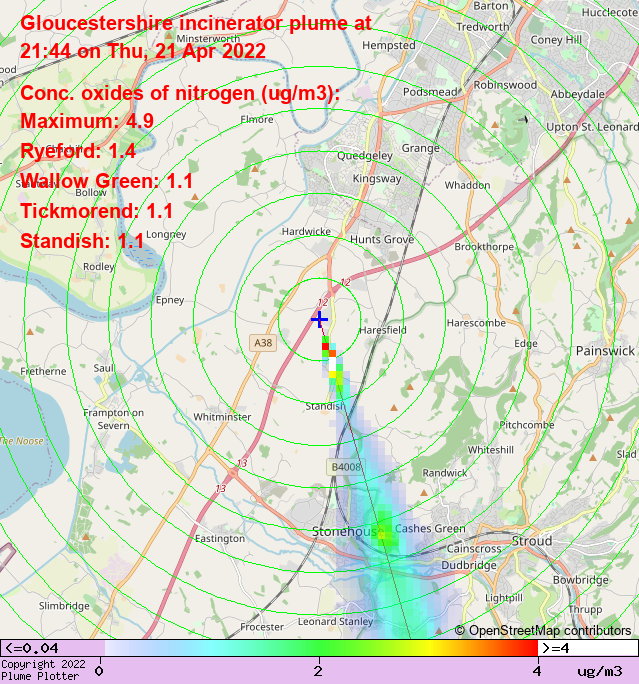 plumeplotter's tweet photo. Latest Gloucestershire incinerator plume plot, 21:44 21/04/22 #Ryeford #WallowGreen #Tickmorend https://t.co/mtbEc3uClI https://t.co/sckS1r8cZK