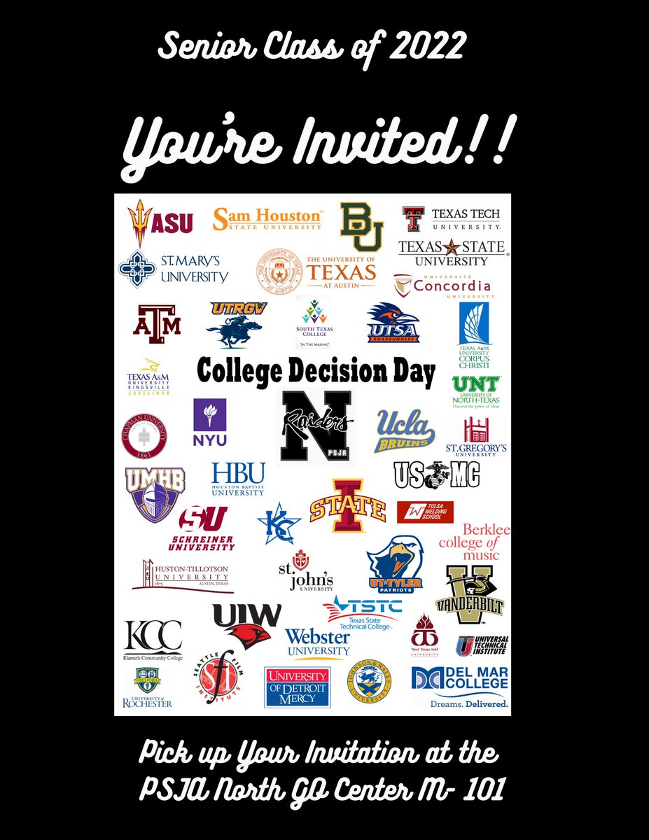 Seniors the GO Center will be hosting Decision Day to commemorate your College Decision!!! In order to attend, you must pick up an invitation at the GO Center. Prizes and Raffles!! <a href="/PSJAISD/">PSJA ISD</a> <a href="/PSJANORTHECHS/">RAIDER NATION</a> <a href="/advisorcgarcia/">PSJA CTS</a>