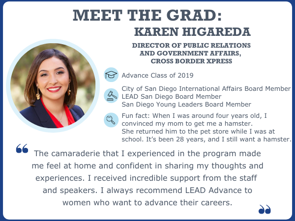 LEADSanDiego's tweet photo. Have you met #LEADAdvance Class of 2019 graduate Karen Higareda? Read all about her in this month's #MeettheLEADgrad feature! https://t.co/seGB7AcT30