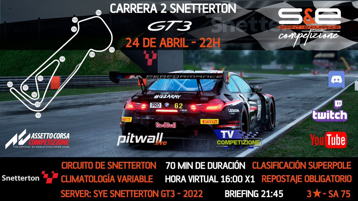 Volvemos a la carga después de las vacaciones. Y de que manera.
<a href="/SnettertonMSV/">Snetterton Circuit</a>, alta probabilidad de lluvia, superpole.... y 70 minutos de adrenalina.
Cómo siempre con la retransmisión de @CarlosM40595575
Y nuestro patrocinador
txakolizudugarai.com

Te lo vas a perder???