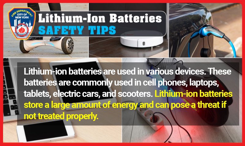 If using a lithium battery, follow the manufacturer’s instructions for charging and storage. Always use the manufacturer’s cord and power adapter made specifically for the device. If a battery overheats, discontinue use immediately. See more at fdnysmart.org