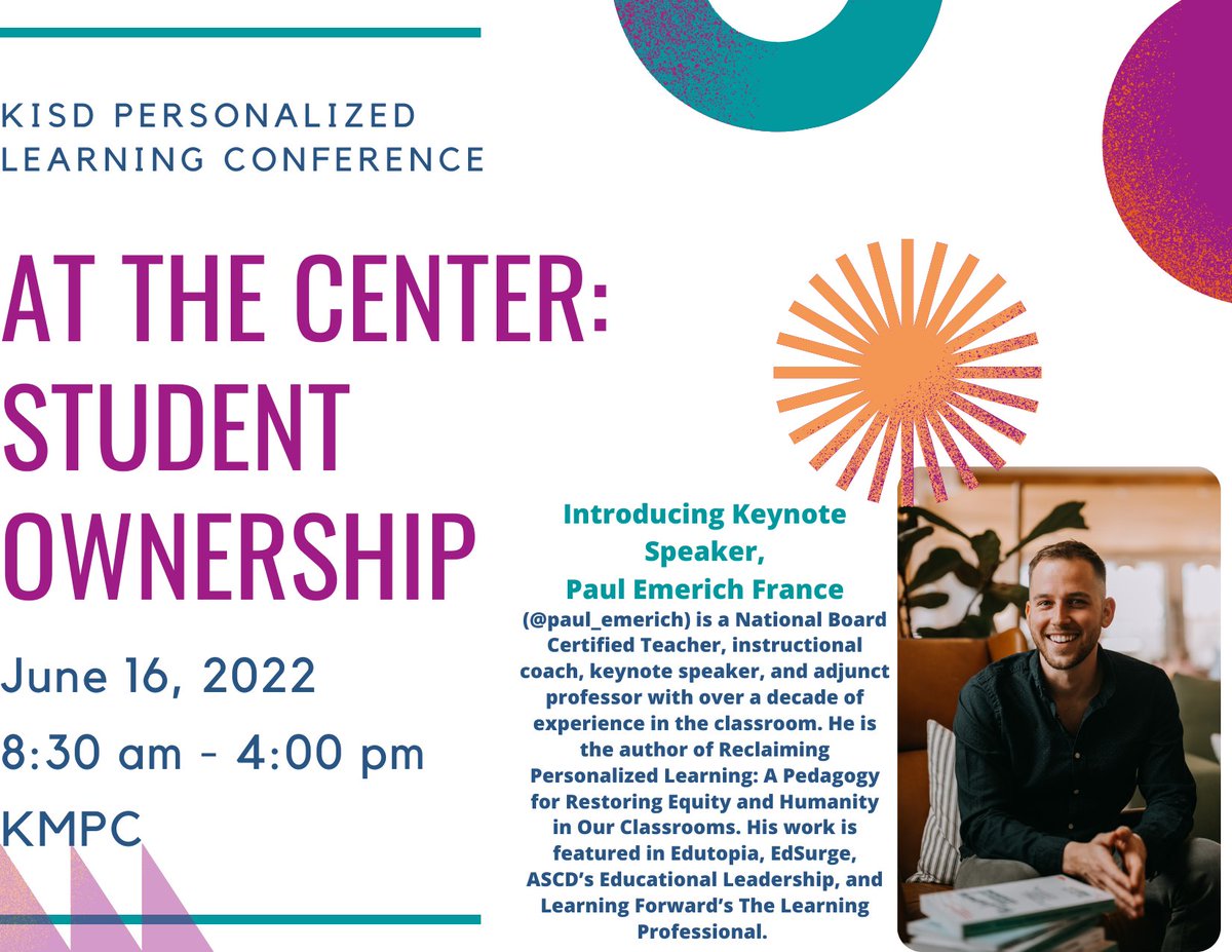 .<a href="/KleinISD/">Klein ISD</a>  *drum roll* Today we unveil our Keynote Speaker for AT THE CENTER (the #KleinPL Summer Conference on 6/16), ✨@paul_emerich.✨We❤️how he mixes the abstract in a practical &amp; sustainable way.  Let's give him a BIG Klein (virtual) welcome! 👋 PS: Registration opens 5/2.