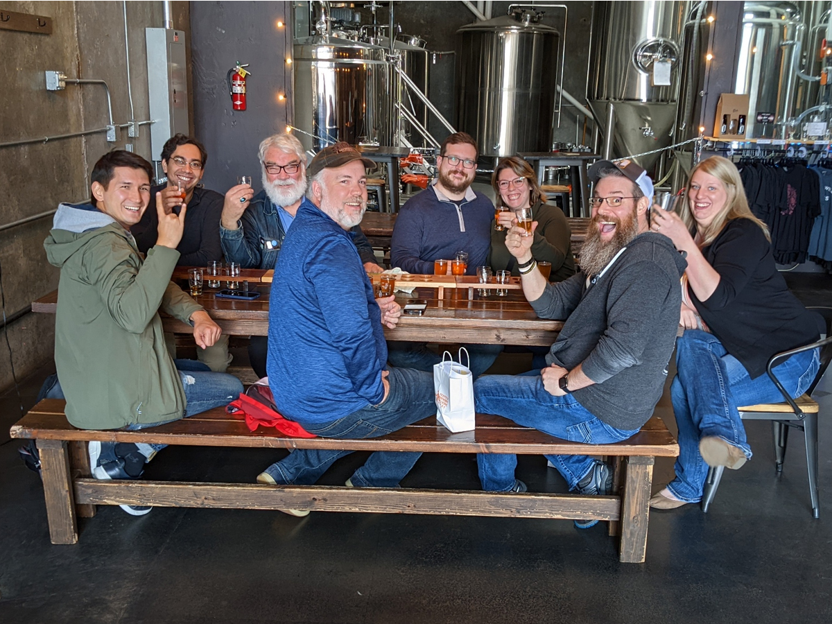 Big fun on our tour at Obec Brewing with Damir, Joseph, our guide, Brian, Joe, Alison, Eric and Leslie. Obec means community and we found it in a glass of beer. <a href="/ObecBrewing/">ObecBrewing</a>