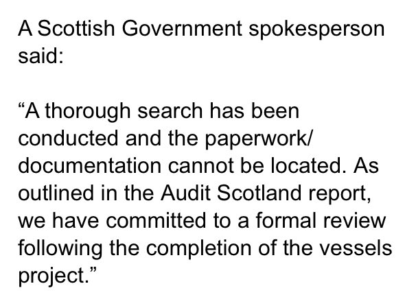 BBCandrewkerr's tweet image. “A thorough search.”  The Scottish Government responds after the Auditor-General was critical of the lack of proper documentation for the £240m ferry contract. The paperwork “cannot be located.”