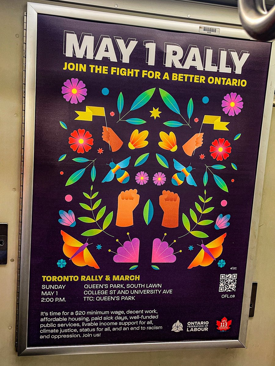 KrisnaS85's tweet photo. Caught this on my train ride home! All out May 1! ✊🏾🔥@fairwagesnow @OFLabour @springmagca https://t.co/7Tj9D1B0u4