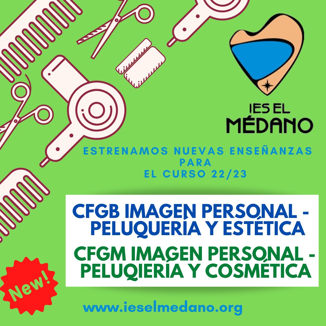 🆕📢Nuevas enseñanzas para el próximo curso en formación profesional medio y básico de la familia profesional de imagen personal. 

📍Abierto el plazo de presentación hasta el próximo 28 de abril.