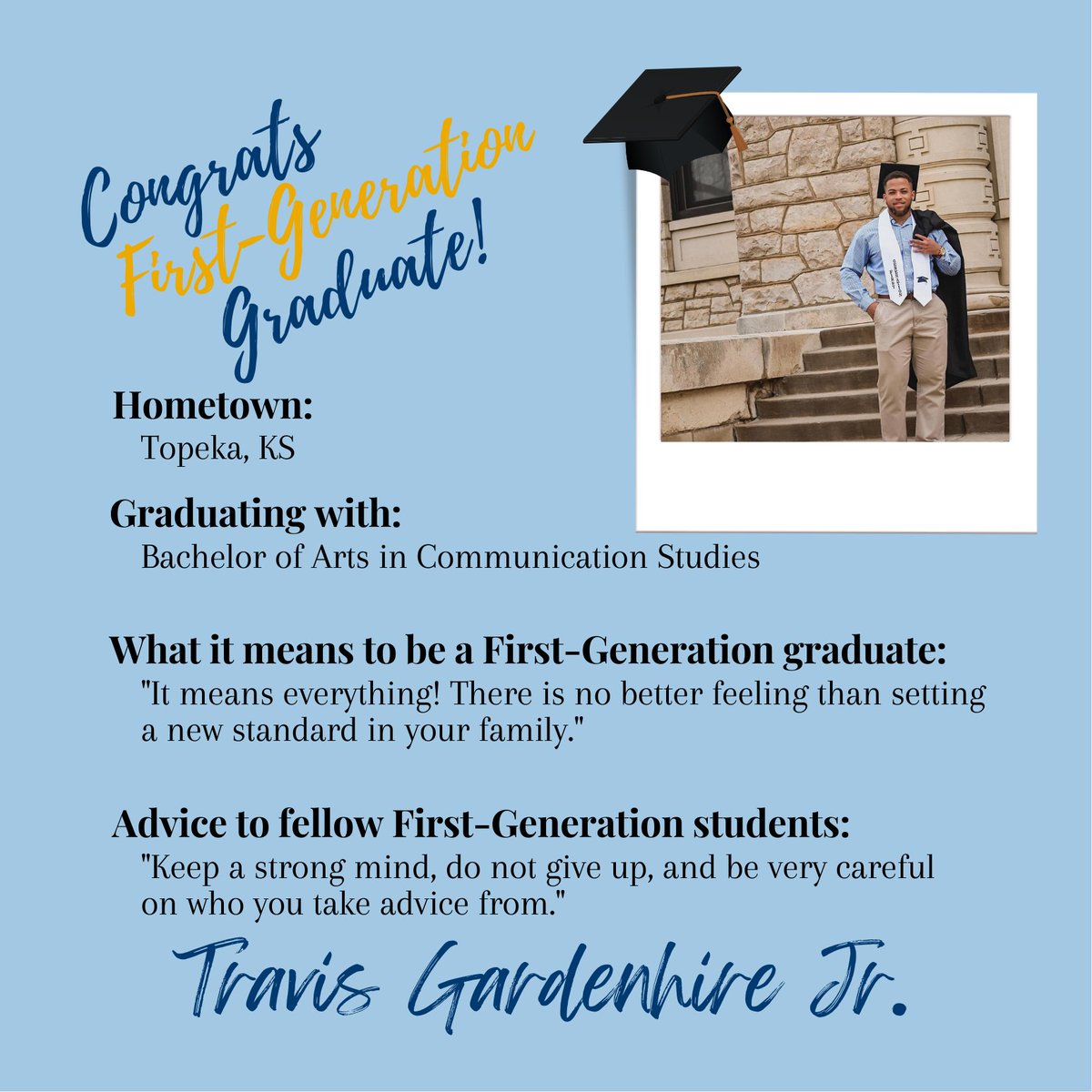 WeAreF1rst's tweet image. We are so proud of these awesome students for their incredible accomplishment of graduating! Help us congratulate them on being First-Generation Graduates!🥳🎉🎓 #firstgenproud #firstgengraduates