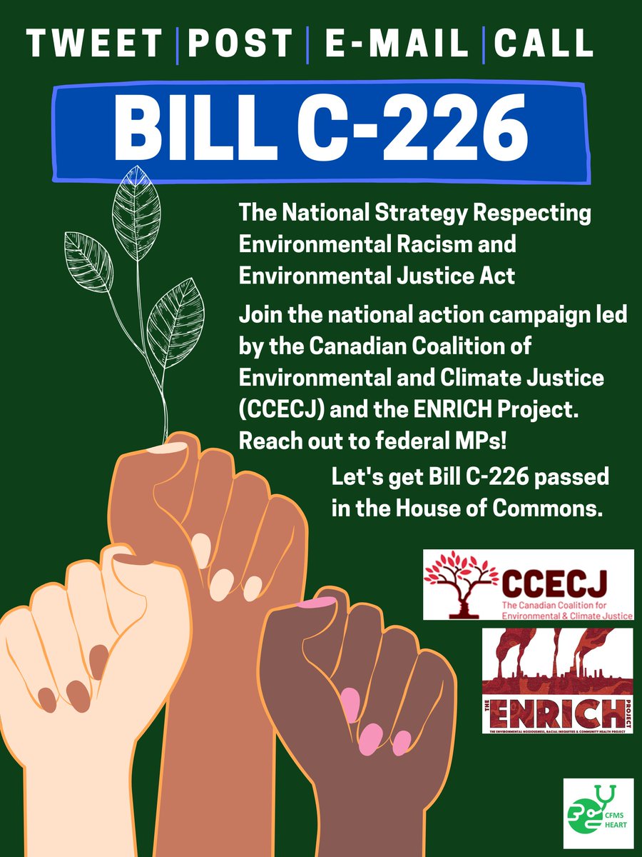 Support An Act Respecting the Development of a National Strategy to Assess, Prevent and Address Environmental Racism and To Advance Environmental Justice (Bill C-226). Find out how you can support at the link below: docs.google.com/document/d/1U7…