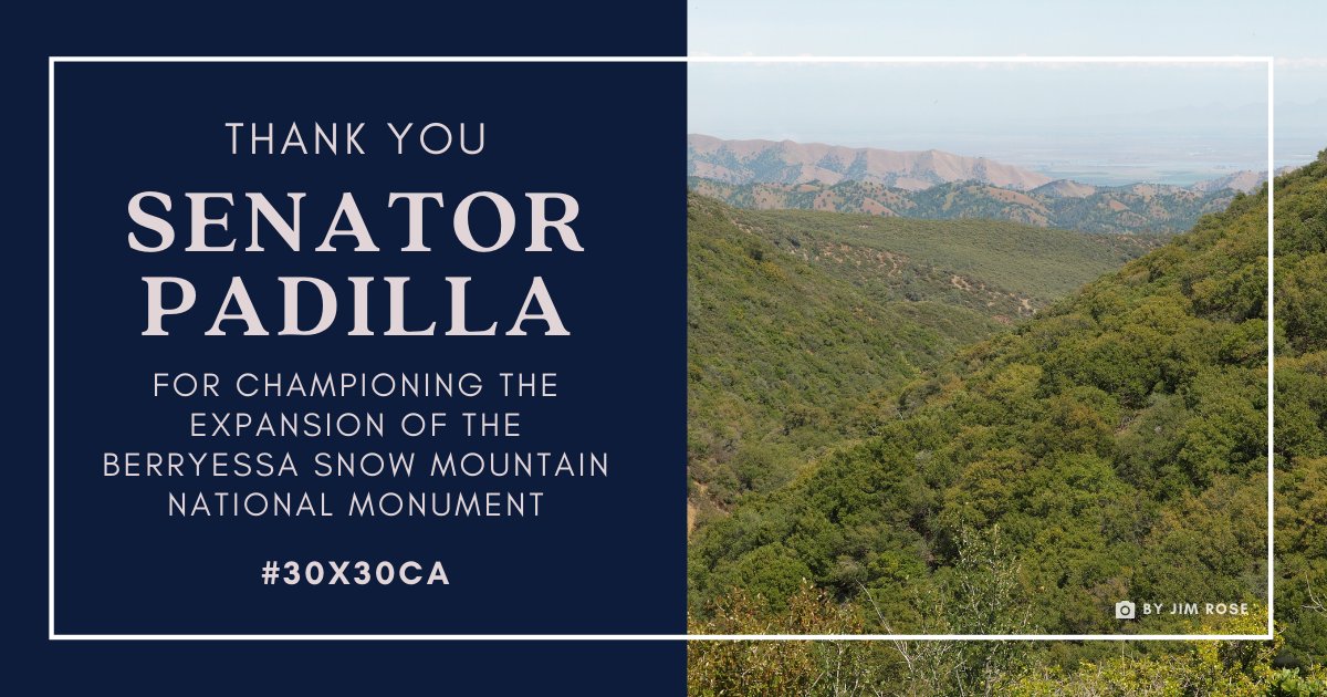 In an important step to #30x30, @SenAlexPadilla and @SenFeinstein introduced a bill to expand #BerryessaSnowMountain National Monument. This would add 3,925 acres of important public lands to the monument at #MolokLuyuk #CondorRidge. 
📸by Jim Rose #30x30CA @WadeCrowfoot