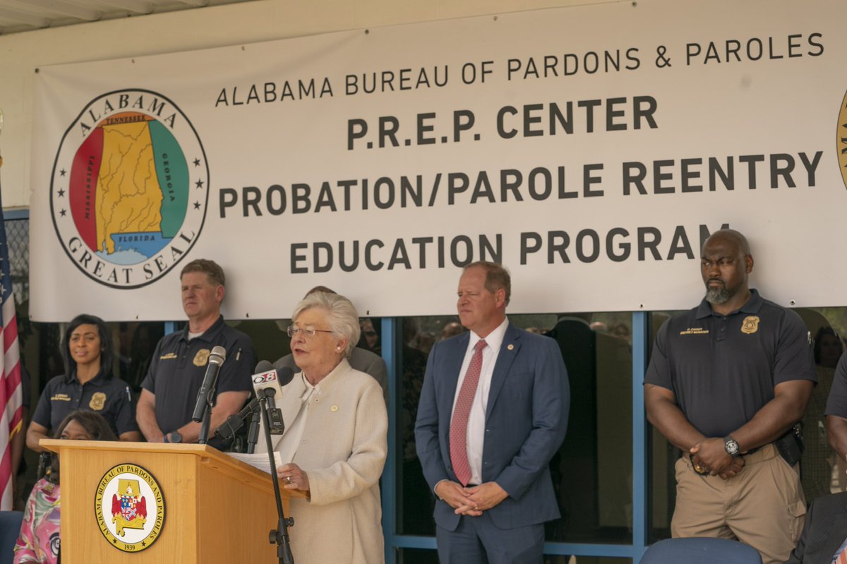GovernorKayIvey's tweet photo. We cut the ribbon on @ABPPalabamagov's Perry County PREP Center. Today is the result of collaboration from various agencies. This facility will help folks transition from serving time in our corrections system to becoming productive citizens during their parole. #alpolitics https://t.co/EsBEThbC0B