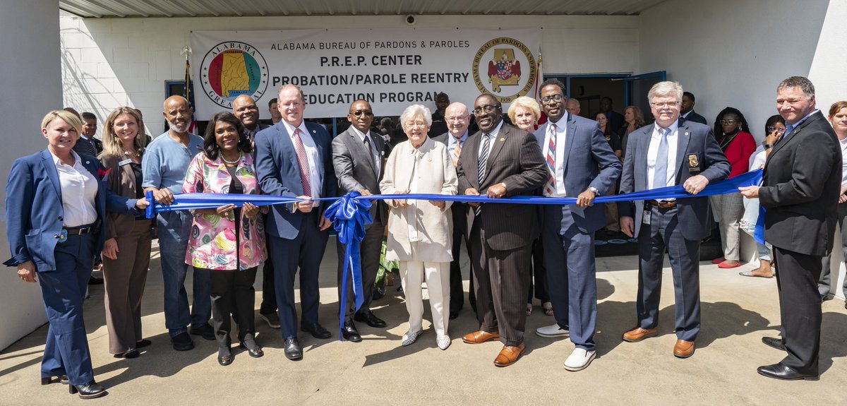 GovernorKayIvey's tweet photo. We cut the ribbon on @ABPPalabamagov's Perry County PREP Center. Today is the result of collaboration from various agencies. This facility will help folks transition from serving time in our corrections system to becoming productive citizens during their parole. #alpolitics https://t.co/EsBEThbC0B