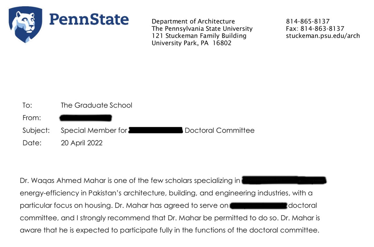 I am glad to be a part of the Doctoral Committee of a PhD student at #PennStateUniversity #UnitedStates. 

#PhD #PhDCommittee #ResearchLife #PennState #USA #PhDArchitecture #Pakistan #EnergyEfficiency #HouseholdSector #ResidentialBuildings #ResearchCollaboration #PassiveDesign