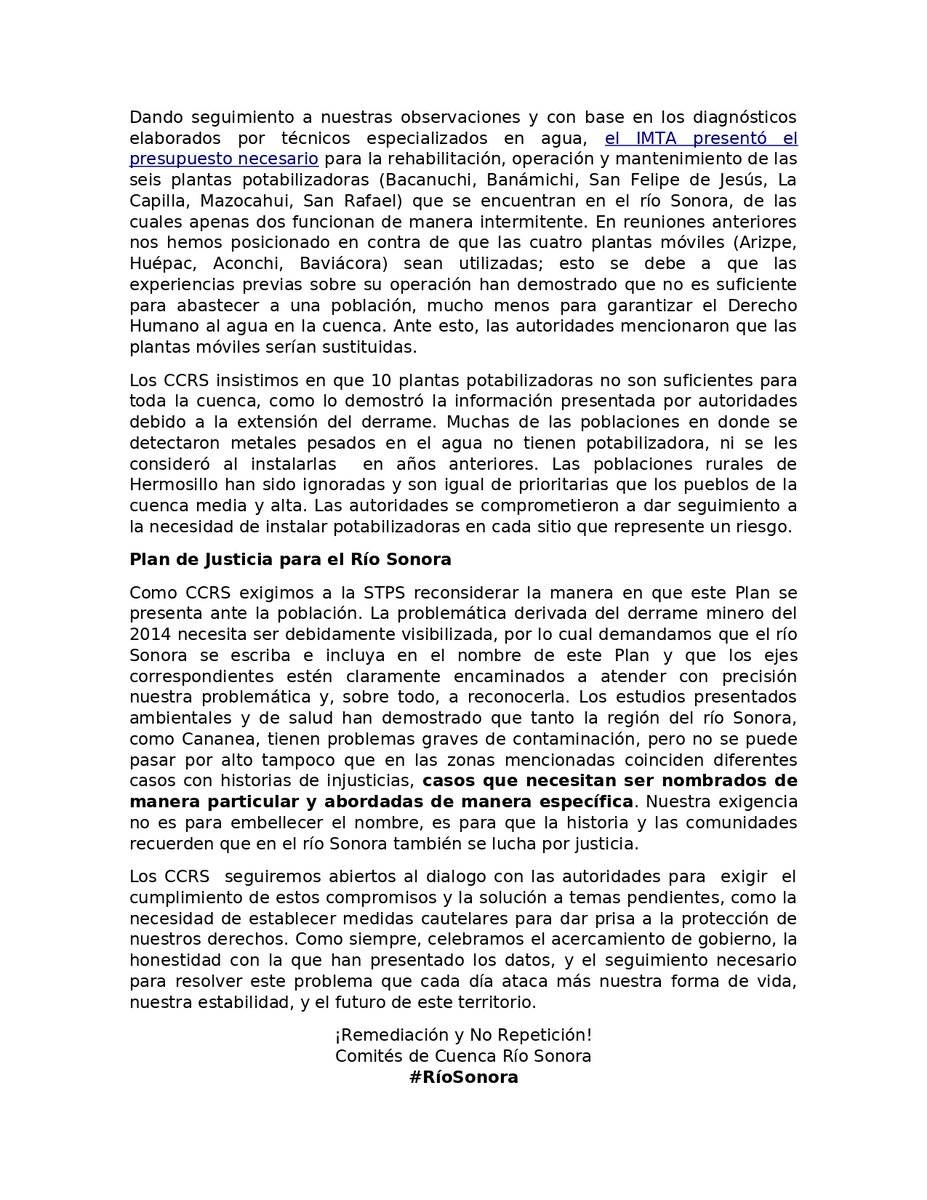 CuencaRioSonora's tweet photo. ⚠️Primeros resultados de afectaciones a la salud, medio ambiente, a la economía y sobre potabilizadoras en #RíoSonora.

Confirman autoridades alta exposición a plomo en sangre y orina en personas de todos los municipios afectados por el derrame.🚨

👉https://t.co/GoVUjyOUtr https://t.co/0Pvxgj2Onv