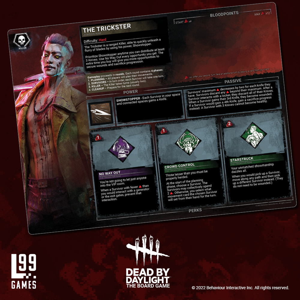 Level99Games's tweet photo. Check out The Trickster in our new update! We're starting the FINALE STREAM featuring Elix_9 and HaleLeon, plus some more gameplay of the board game! #DBDBoardGame
Links for the streams and update here: https://t.co/6kw32fdmiK https://t.co/niktxCYjHH