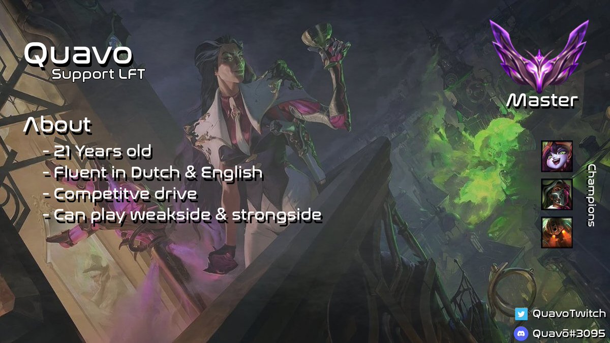 QuavoTwitch's tweet photo. I am LFT.

I have some competitive experience. My opgg: https://t.co/BIQEJkC58f
Ref: @SilverWolvesEUW 
🔁RT &amp; ❤ likes are appreciated! https://t.co/xqqow8BjqW