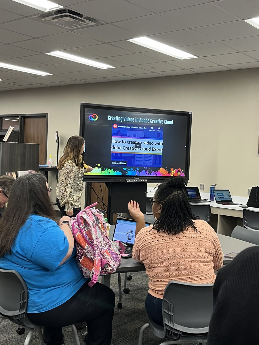 conniewood2018's tweet photo. @deehaymes and @amymarina are talking about the #adobechallenge @AdobeCCExpress for our wonderful @CyFairISD liaisons! Thank you for all you do!! @CyFairLibraries @CyFairEdTech ♥️♥️♥️ https://t.co/zfTiWXz3iW