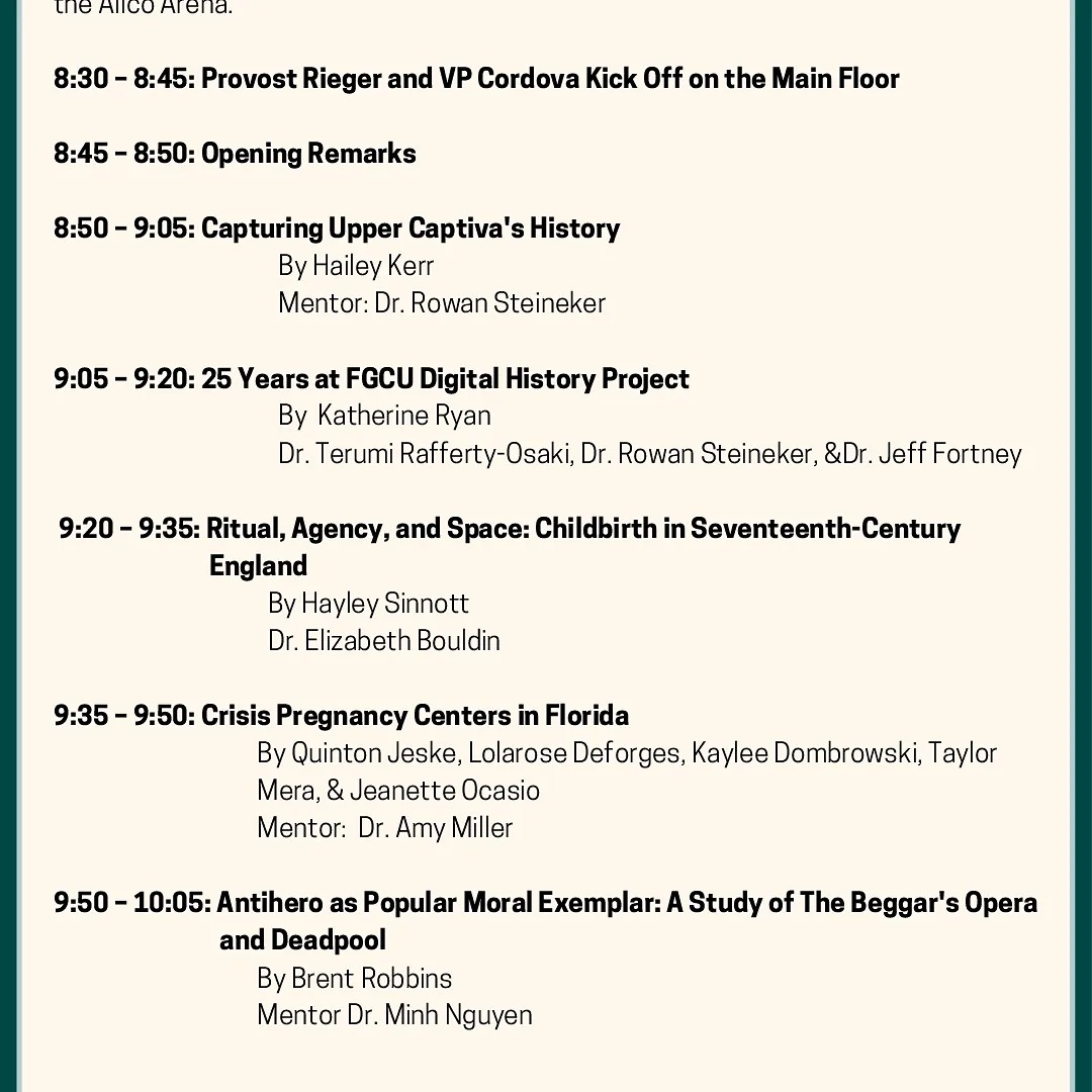Join us for the Social Science Research Symposium at Research Day! Presentations start at 8:50 am in the Auxilary Gym in Alico Arena. #socialsciences #fgcu