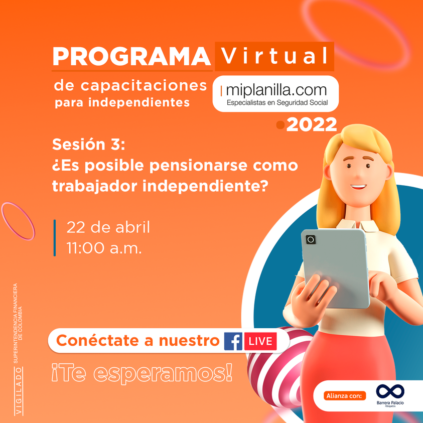 miplanilla's tweet photo. No te pierdas mañana nuestra tercera sesión del #ProgramaVirtual de capacitaciones para #TrabajadoresIndependientes
¡Te esperamos en nuestro #FacebookLive!
Agéndate aquí ---> https://t.co/ukuI6q7BHg https://t.co/Lh2COLorvy