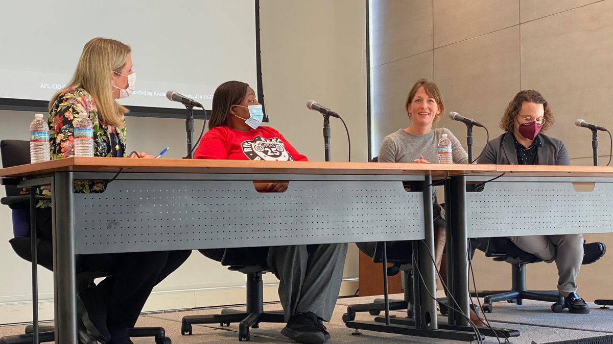 LizShuler's tweet photo. Yesterday, I was joined by Donyale Whitaker of @UHLocal25, Aaron True of @AfjUnion and @WTUTeacher educator Clare Berke to talk about the AFL-CIO's latest polling data on the "Great Resignation" — or as we're calling it, the "Great Resurgence." https://t.co/fP3Ol0zuDt
