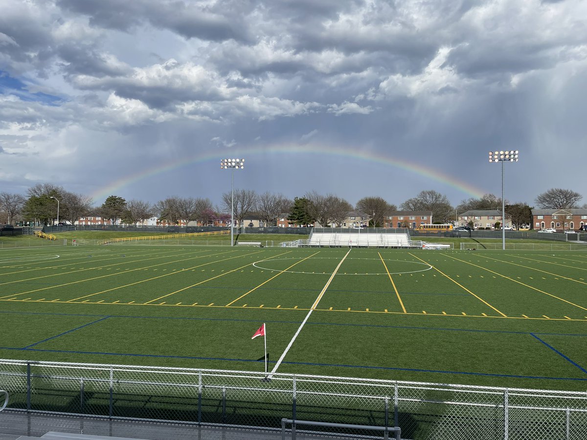 Something positive after the quick storm. 🌈 Varsity Kickoff at 5:45!