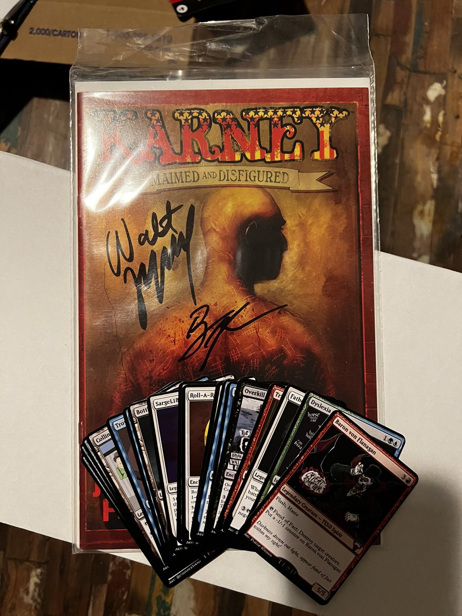 Loathstupid's tweet image. Hear ye! Hear ye! #Giveaway time! I’ll pick 2 winners Sunday at noon. 1st gets the Karney signed by @sundayjeff @TellEmSteveDave 2nd place gets a full set of #TESD magic cards. Comment #TESD on THIS POST ONLY to enter. #RETWEEET for everyone @DonovanTESD @tesdgroupie @SModfan 🍀