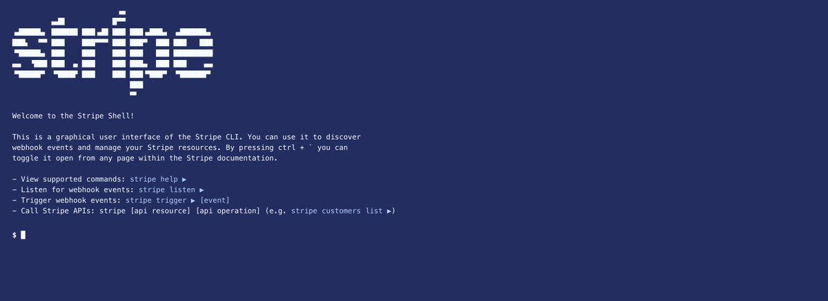 🌟🆕 from the Stripe Docs lab: stripe.sh. (Or hit ~ on any stripe.com docs page.)

(1) Navigate docs directly. (Surprisingly useful.)
(2) Invoke Stripe CLI commands without leaving the page.

Reinforces my belief that more web apps should have consoles!