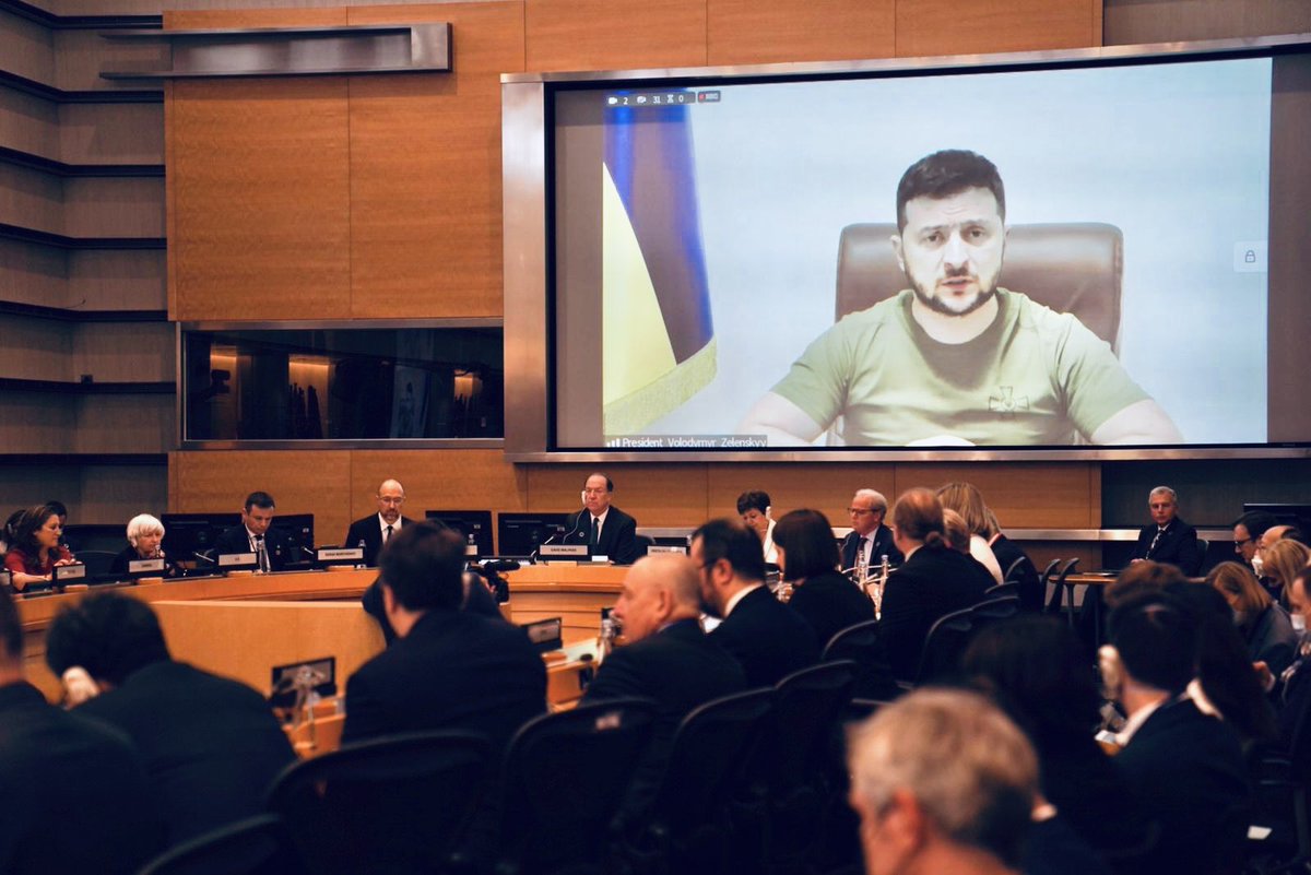 EdMountfield's tweet photo. In the ⁦@WorldBank⁩ boardroom today for the Ministerial Roundtable Discussion on Support to Ukraine 🇺🇦 — and an urgent call from ⁦@ZelenskyyUa⁩ for international financing support. The WB Group is delivering with speed and scale and calling on all to play their part. https://t.co/D8hMhpggtx