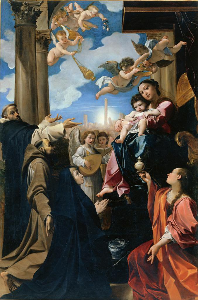 PP_Rubens's tweet photo. Bargellini Madonna: totally beautiful painting, with a little inspiration from Titian, by Ludovico Carracci of Bologna in 1588. Today is his day. https://t.co/OOfZqKbGws