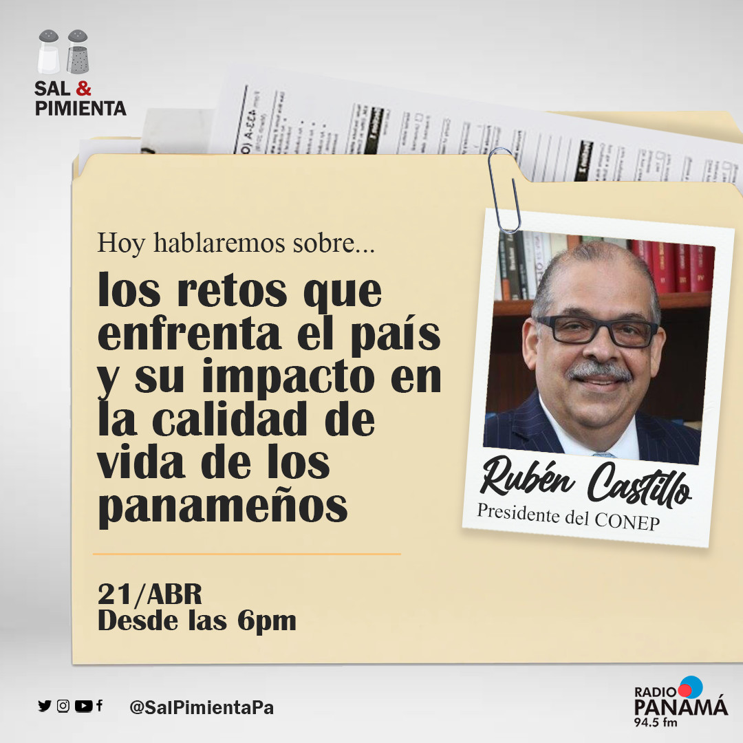 Hoy hablaremos con Rubén Castillo, Presidente del CONEP, sobre los principales retos que enfrenta el país y su impacto en la calidad de vida de los panameños. desde las 6:00 pm, por <a href="/radiopanama/">Radio Panamá</a>, con <a href="/aplanells/">Annette Planells</a>, <a href="/marielaeledezma/">Mariela Ledezma</a> y <a href="/emartineztv/">Eric Martinez</a>
#CONEP #Retos #CalidadDeVida