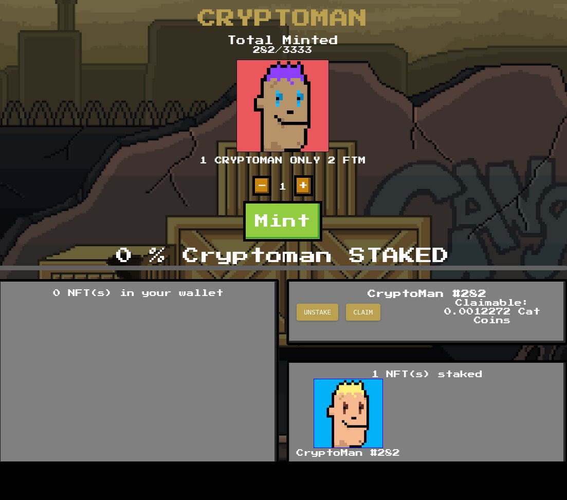 cryptomanftm's tweet image. Did you know that you can earn #CatCoins just by staking your Cryptoman on 8bitcats.com

For more giveaways:
- Follow @cryptomanftm
- LIKE &amp;amp; RETWEET

302/3333minted, ONLY 2 FTM👇
8bitcats.com/cryptoman

#NFTGiveaway #NFTs #NFTCommunity #NFT #Fantom