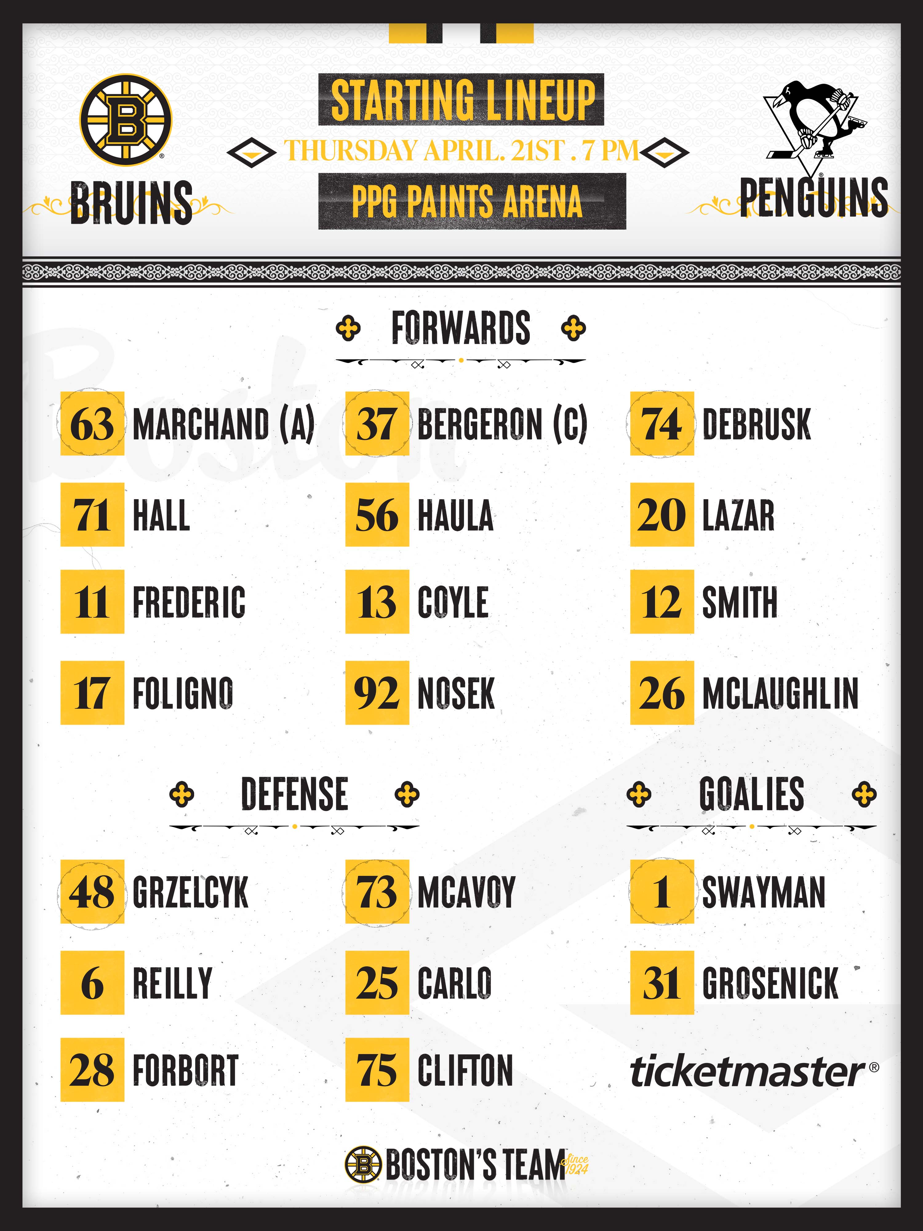 Boston Bruins on Twitter "Here's how we'll line it up tonight 🙌 https