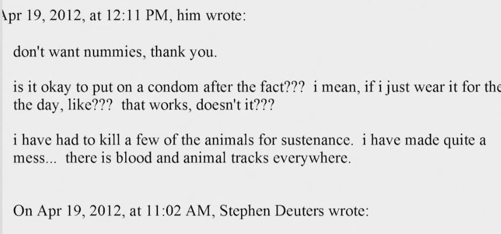 Mensajes entre Depp, Stephen Deuters (colaborador habital de Depp) y Erin Boerum (enfermera de Heard). Habla abiertamente del consumo de drogas.