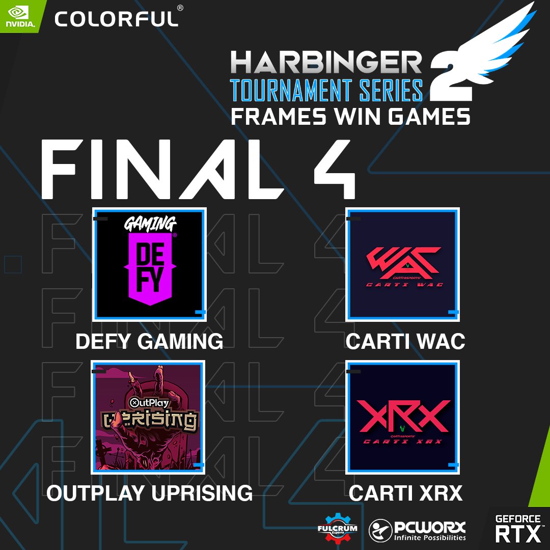 defy_ph's tweet photo. FINAL 4 SLOT SECURED π
DEFY Gaming PH will be playing against Carti WAC on a Best of 3 series today in the Semifinals!
πΊ Semis games will be livestreamed at 1:30PM on https://t.co/5sqwRpFamb
#DefyTheOdds | #GeForceHarbinger https://t.co/unwMrtlTFw