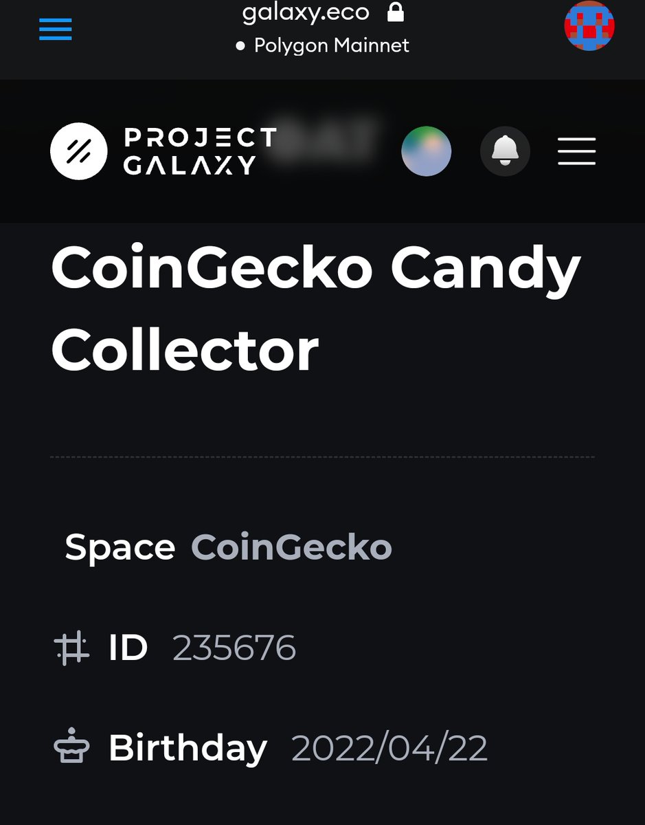 JustinMichaelAI's tweet photo. @coingecko @ProjectGalaxyHQ #CandyCollector #NFT #Minted 22/04/22 #235676 π¦ππ @MetaMask @0xPolygon π¦ https://t.co/NCn5v2EBdQ