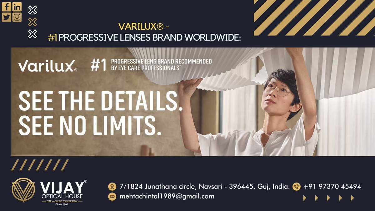 Varilux progressive lenses keep both the head and the eyes in a natural and comfortable stance offering optimum comfort and crystal-clear vision.
Notice the difference with Varilux.

#EssilorIndia #Vision #EyeHealth #Lens #ProgressiveLenses https://t.co/0YXO2AZS0j