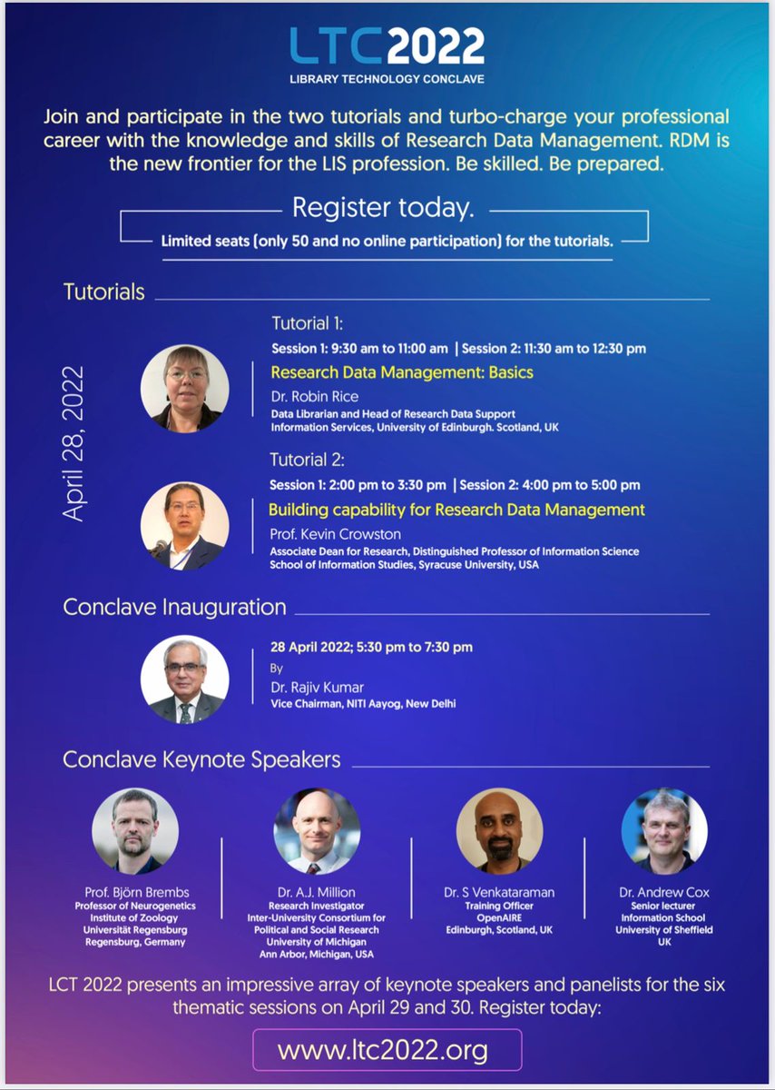 Informatics_Ltd's tweet photo. LTC2022- International Technology Conclave on "Research Data Management"

Please register at  https://t.co/a38pE5Xb9J for Online (Zoom) or Physically at Somaiya Vidyavihar University, Mumbai.

50% discount to students on registration for limited period https://t.co/pt4FDOXEjt