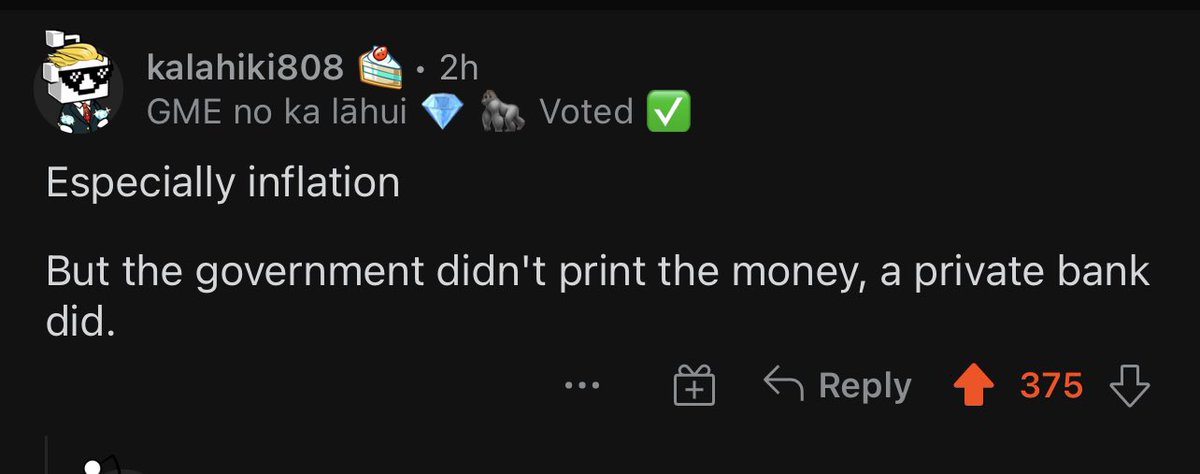 End the Fed. “But the government didn’t print the money, a private bank did”-u/kalahiki808 $GME #GameStop #GMErica #SuperStonk #wallstreetbets #DRS #MOASS $BBBY https://t.co/hWSKINZqy1