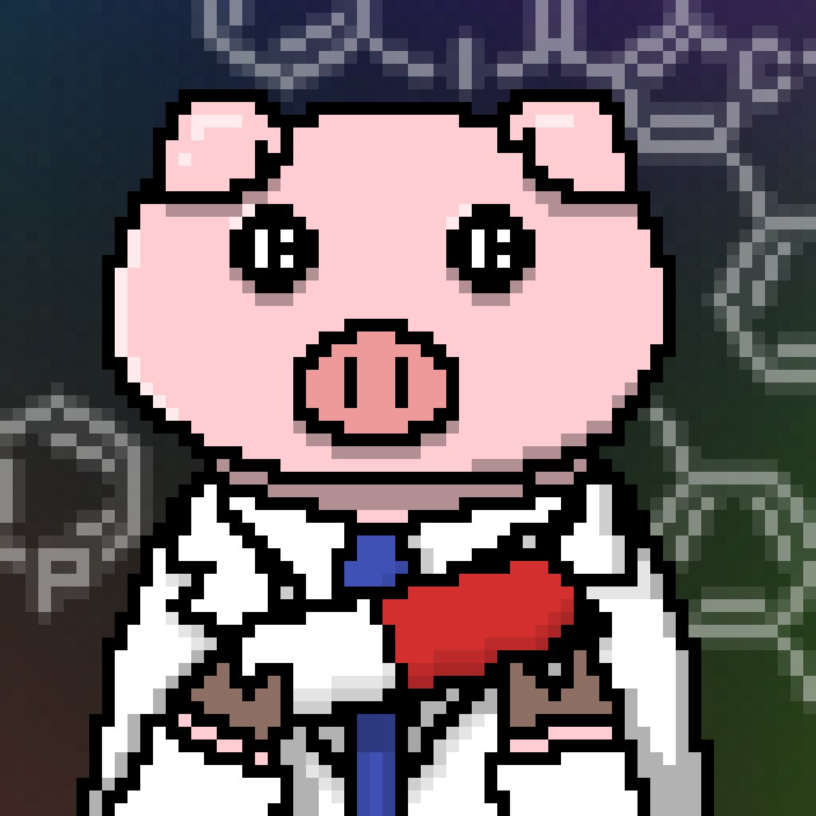 A piggy investor who holds pharmaceuticals.

"In medicine, there is always a balance between risk and benefit."
—Mark Walport

#PiggyIC #NFT #pixelart