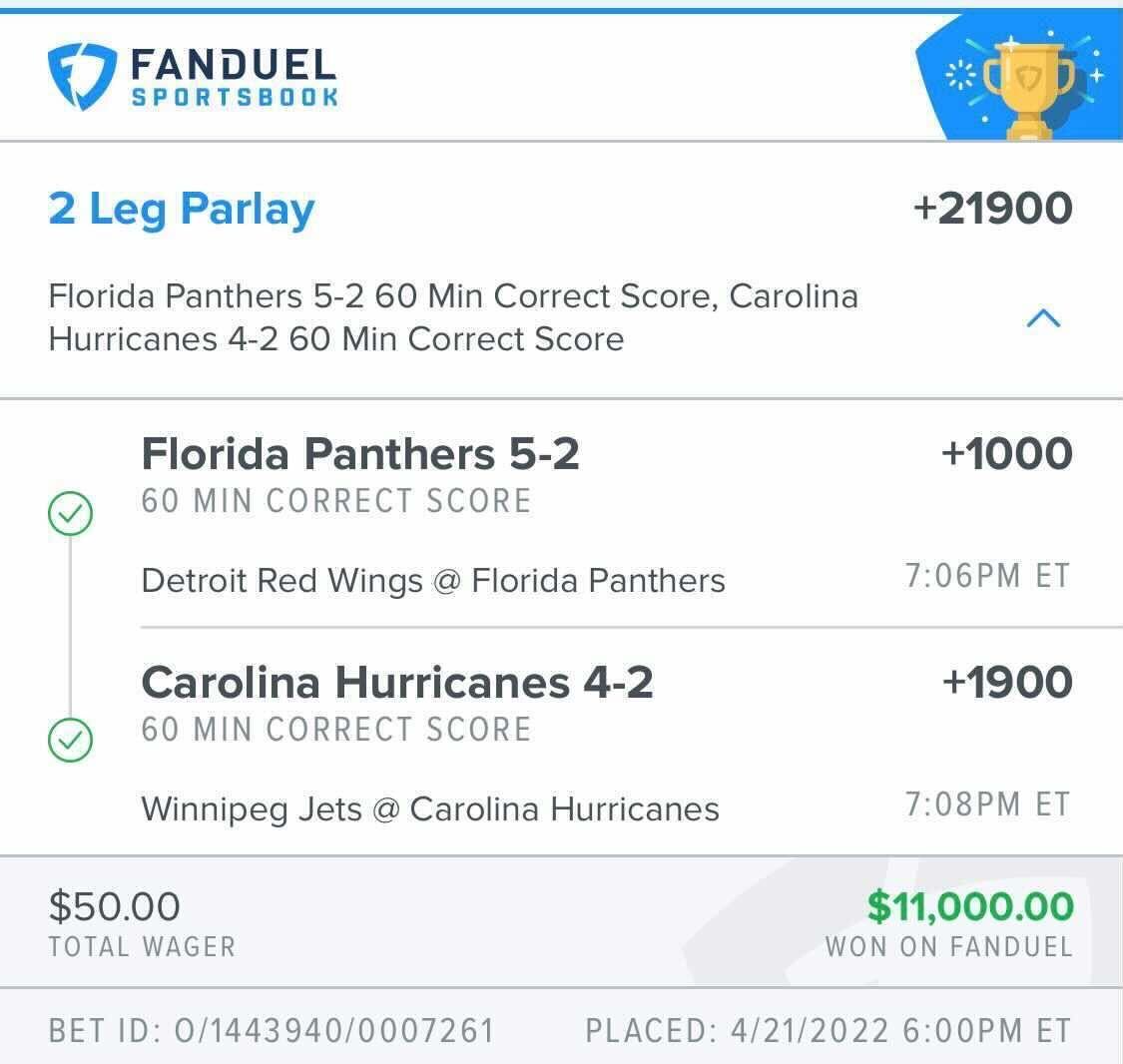 Big parlay hit on a 5$ bet !!!!! : r/fanduel