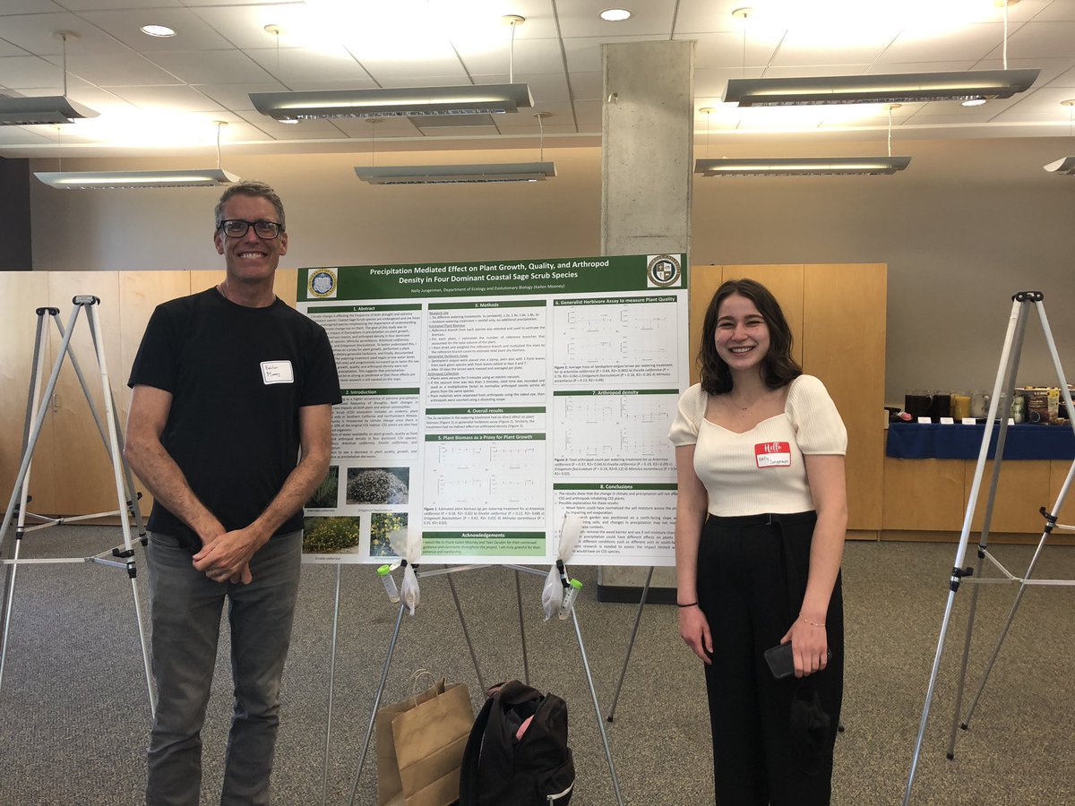 I’m happy to stand awkwardly with star Mooney Lab undergrad Nelly Jungerman with her excellent Excellence In Research poster. Congrats Nelly, and thank you PhD student Tyler Zarubin for fantastic mentoring!