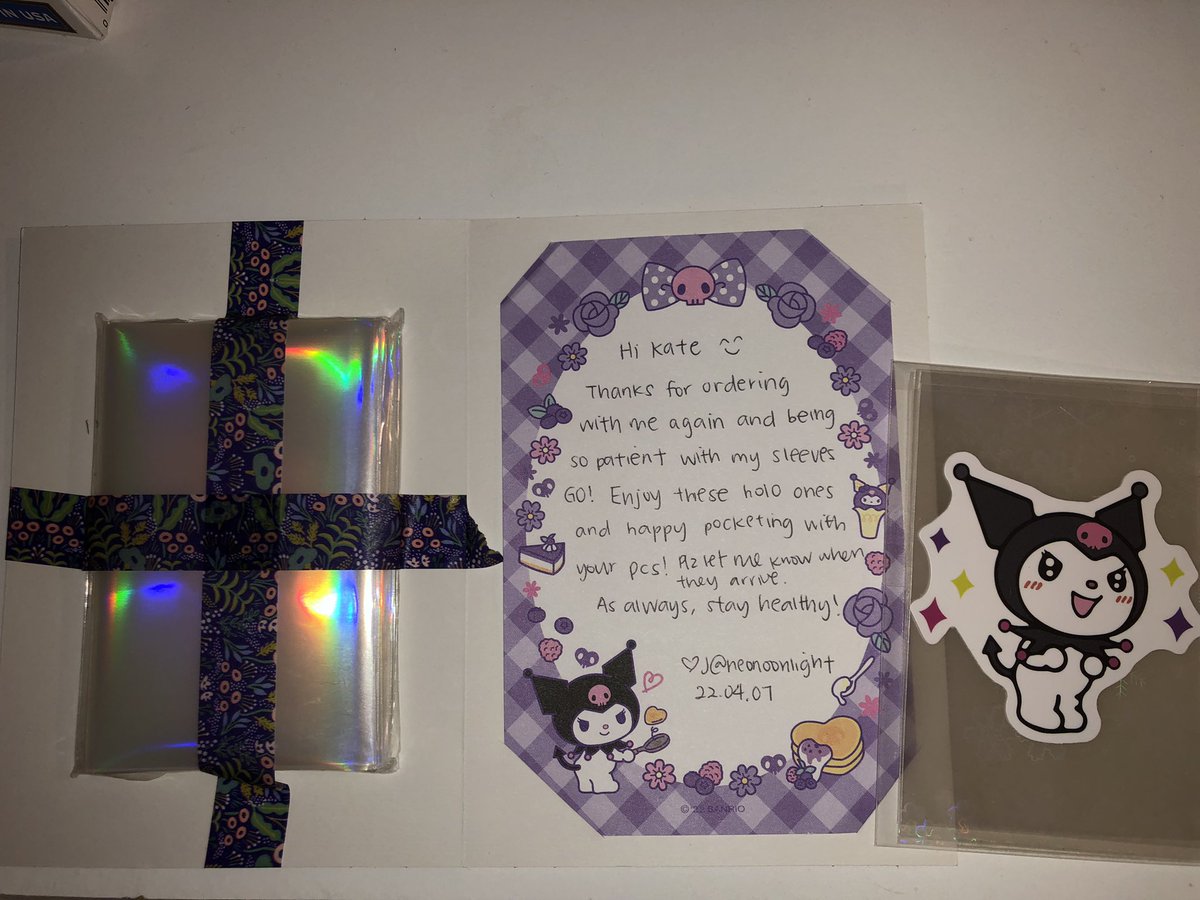the holographic sleeves arrived safely!! tysm for holding a go for this~ ty for adding a few extras as well 🥺💜 — <a href="/NEONOONLIGHT/">NOONLIGHTGO | slow - claim sale coming soon!</a>