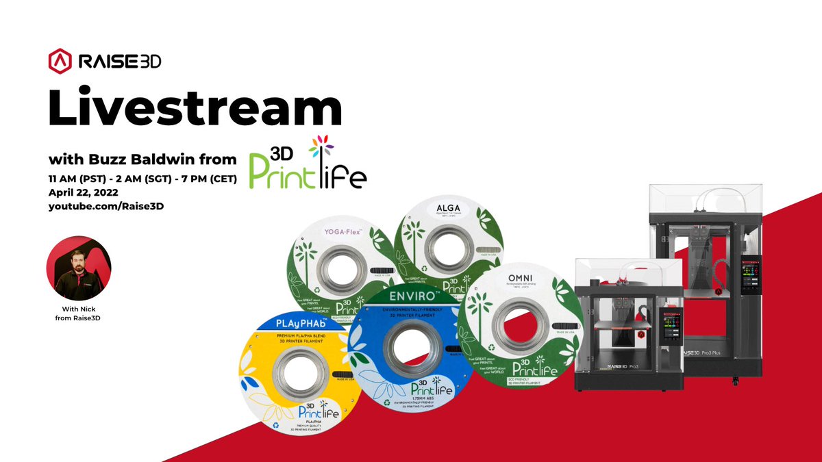 🔔 New special livestream tomorrow - April 22, at 11AM (PST) | 2 AM (SGT) | 7 PM (CET)

A Conversation with Buzz Baldwin from <a href="/3DPrintlife/">3D Printlife</a> 

Tune in to youtube.com/Raise3D to learn more about 3D Printlife

Learn more about the Raise3D machines here: raise3d.com