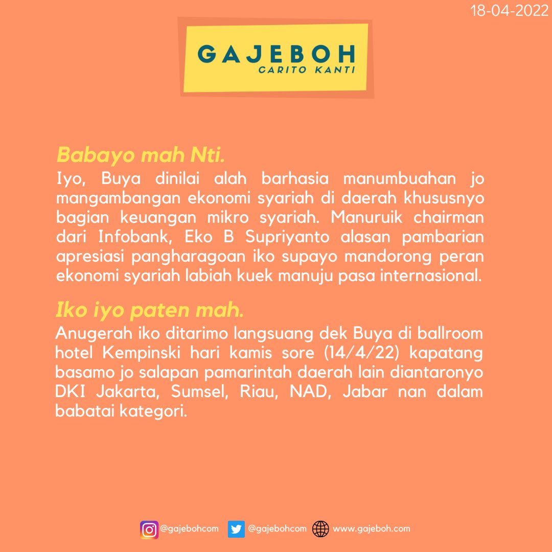 gajebohcom's tweet photo. Kok lah buya nan mamimpin nagari, InsyaAllah tabao rancak kasadonyo. 

Apo salanjuiknyo tu?

#minanglipp
#minangrancak
#minangbana
#beritaminang
#minangmaimbau
#sumbar 
#bahasaminang
#gajebohcom
#pasaloakpadang https://t.co/GDgkchE6KM