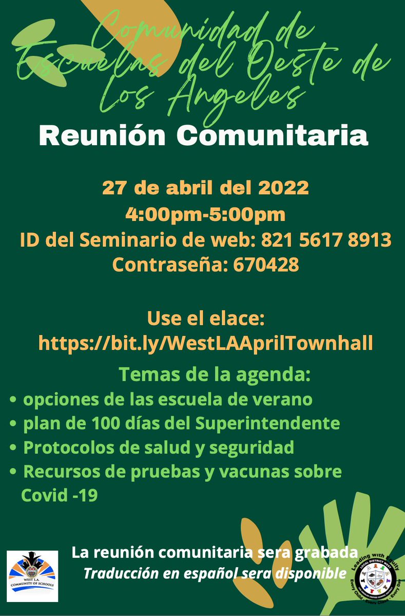 Join us for our Town Hall meeting on Wednesday, April 27, at 4 p.m. - Acompáñenos a nuestra reunión comunitaria el 27 de abril, a las 4 p.m.