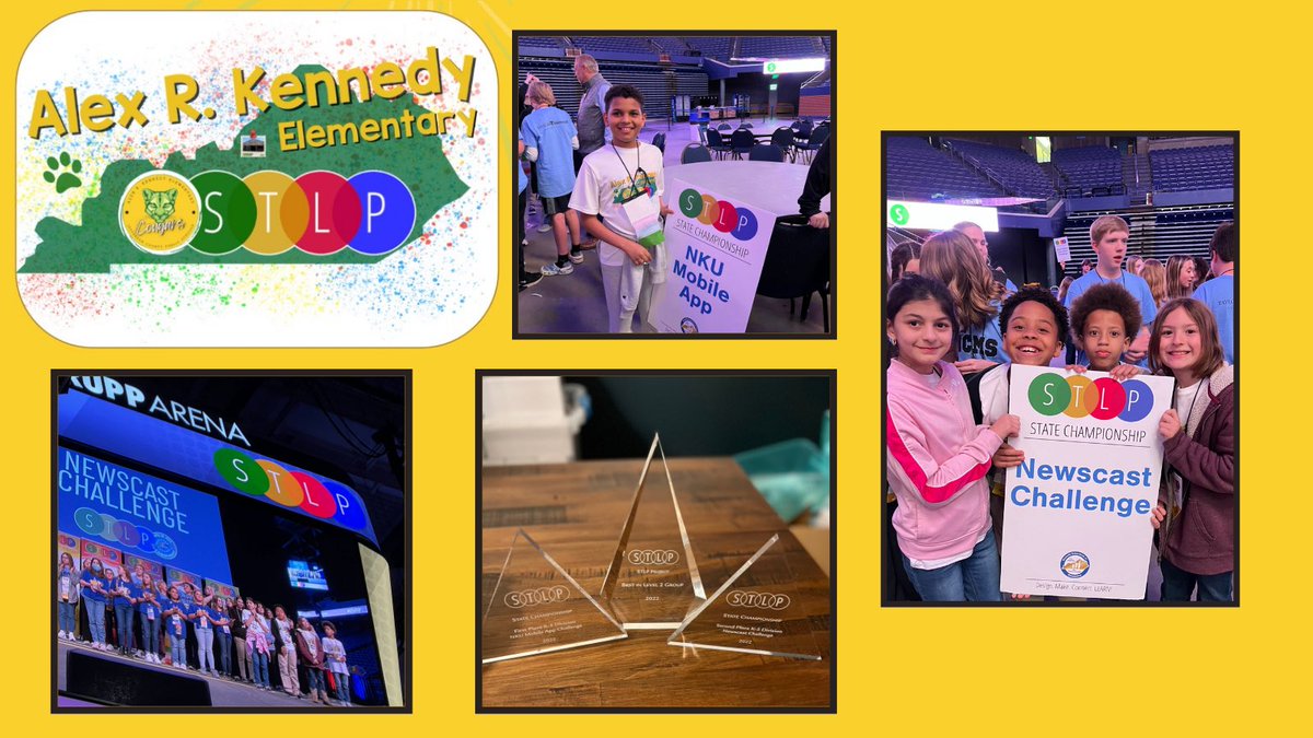 Ms_R_Ferguson's tweet photo. As a first year #STLP coach, and @AlexRKennedy1 first visit ever to state #STLP22, I couldn’t be more proud of my students. They #earned 3 trophies for #mobileappdesign, #newscasting and best in level 2 project with their #broadcast! @JCPSKY @JCPSDigIn @MarcWeinbergWX #WeAreJCPS https://t.co/0kQXmb7GRp