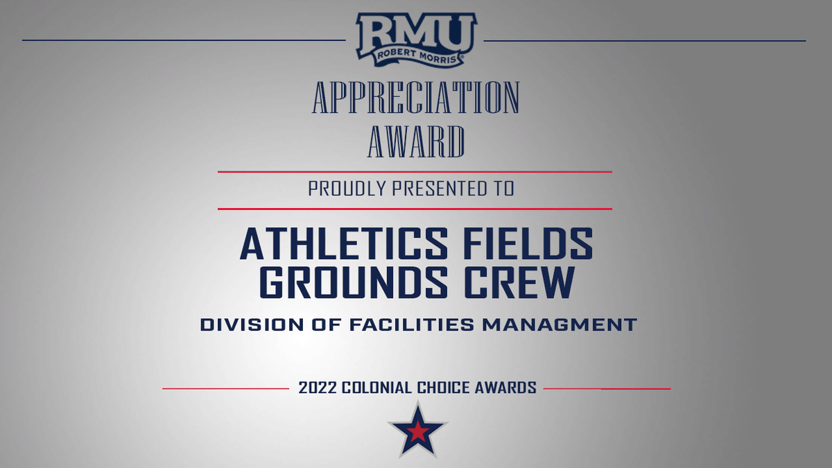 RMUAthletics's tweet photo. We are honored to give the Annual RMU Appreciation Award to the Athletics Fields Grounds Crew!

#BobbyMo | 🔴⚪🔵 https://t.co/1qLlyQyDwi