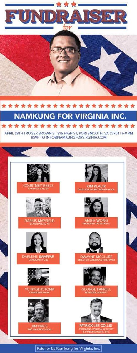 If you are in the Portsmouth, Virginia area on Thursday, April 28th, please plan on attending this event and meeting your next Congressman Dr. Terry Namkung