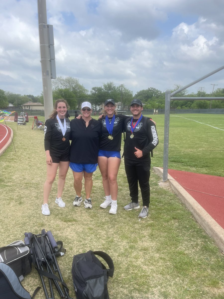 mallorylhibbert's tweet photo. Beyond proud of them today!! Big PRs in shot and disc 3 in 3 out 💪🏻 @gabe_songer 171’2 52’3 breaking a 36 yr school record in both, Hannah Brooks 122’3 career PR at a sophomore, @JoJfey Maddie Fey 46’3 Pr!!! @jwfos22 @MISD_Athletics @MidlothianISD https://t.co/9eK59XUF6D