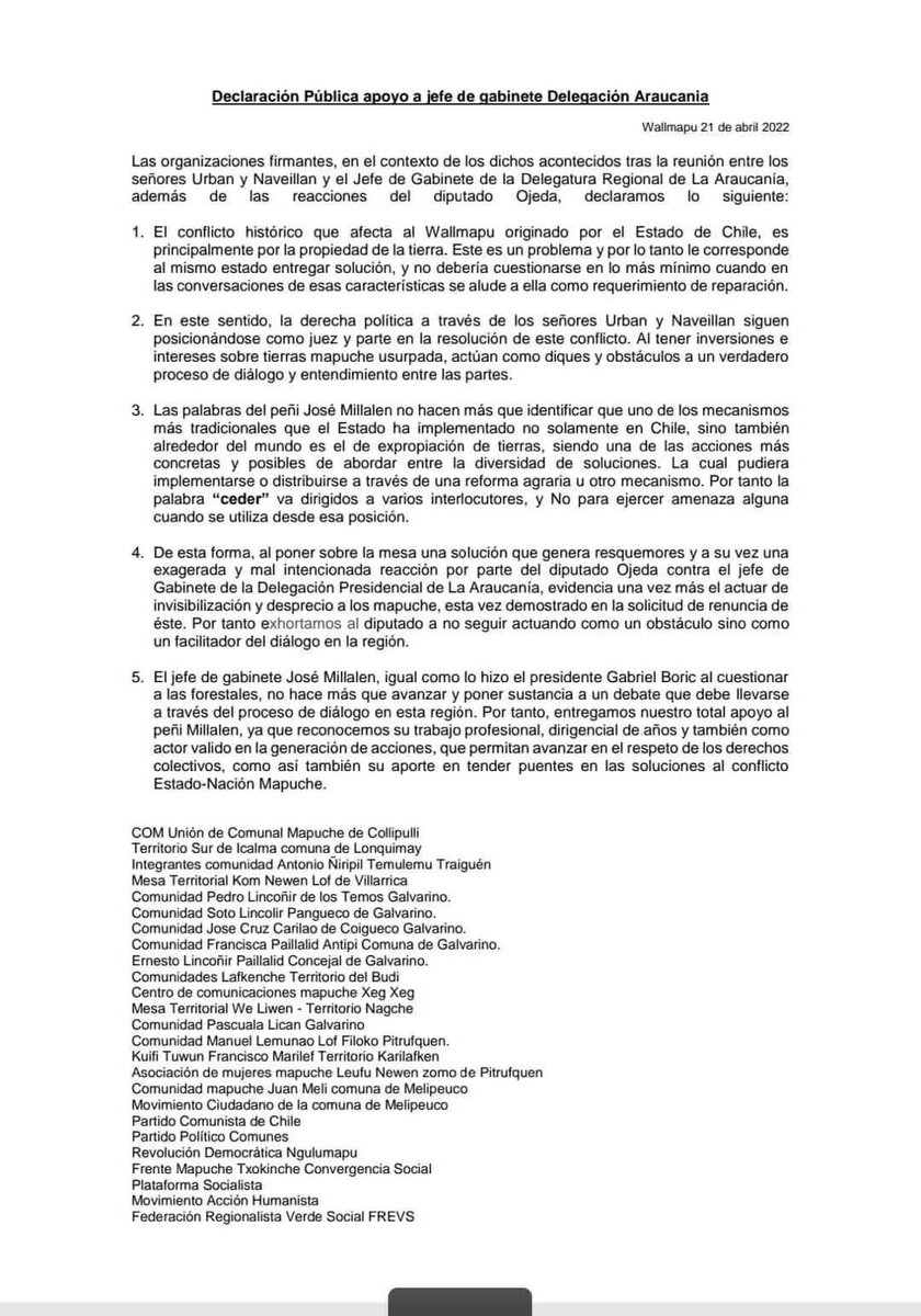 Inaceptable que funcionario de gobierno condicione diálogo a que los agricultores les cedan tierras. El PC aparece como firmante. El gobierno debe pedirle la renuncia al Jefe de Gabinete del Delegado Regional 🎸
